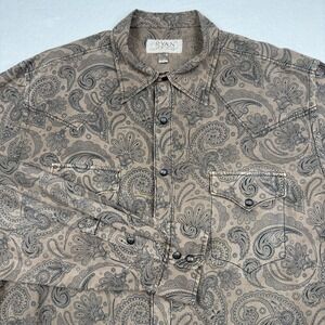 Ryan Michael Shirt Mens XL Beige Paisley Western Long Sleeve Snap Button Up